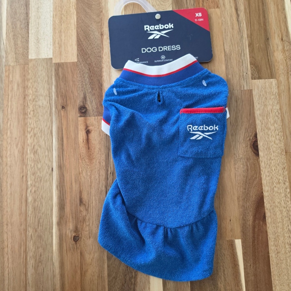 Reebok Blue Terry Cloth Dog Dress size XS Sporty Athletic Pet Outfit NWT